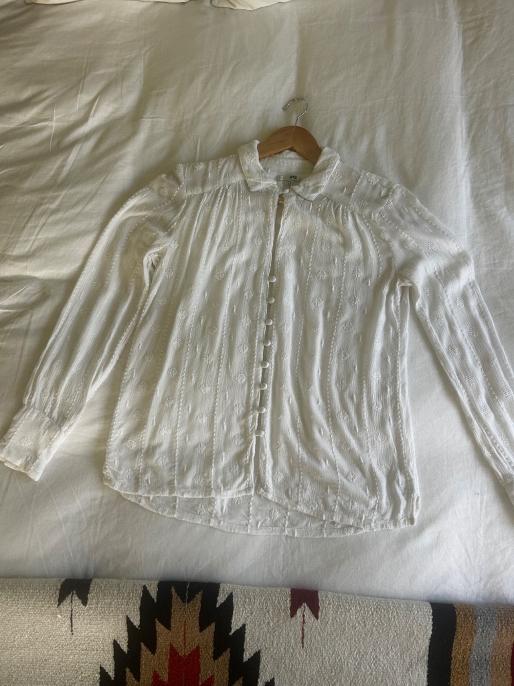 amuse society white embroidered swiss dot button front blouse size small - Picture 3 of 14
